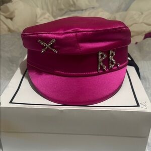 Fuchsia Satin Cap with Rhinestone Initials